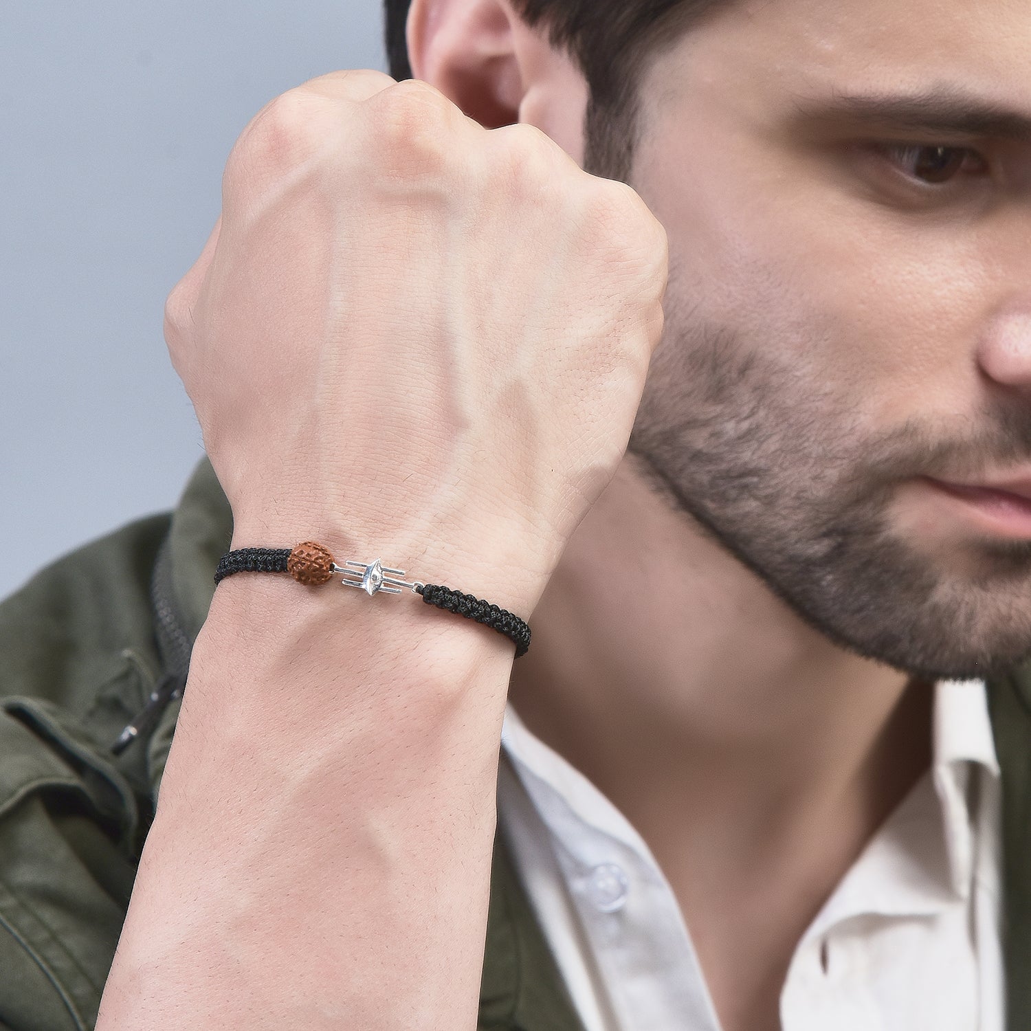 PREORDER - MEN - Third Eye with Rudraksha 92.5 Silver Bracelet