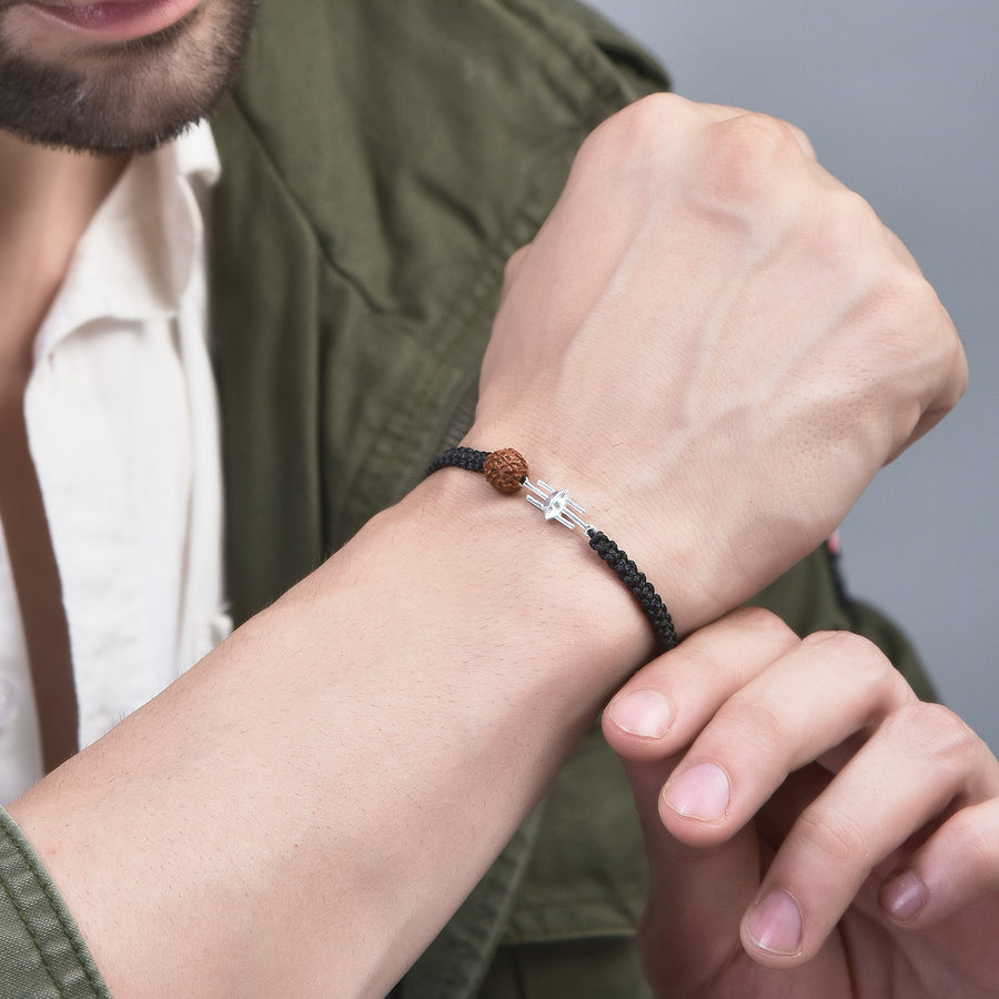 PREORDER - MEN - Third Eye with Rudraksha 92.5 Silver Bracelet