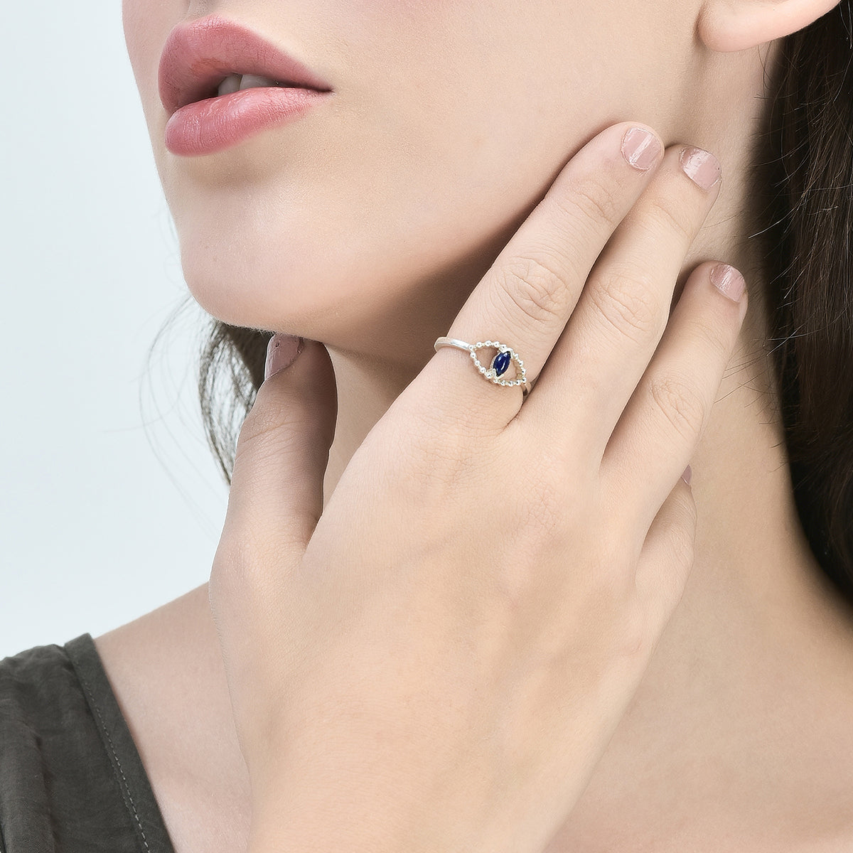EvilEye Nazar Lapis Ring in 92.5 Silver Amaltaas