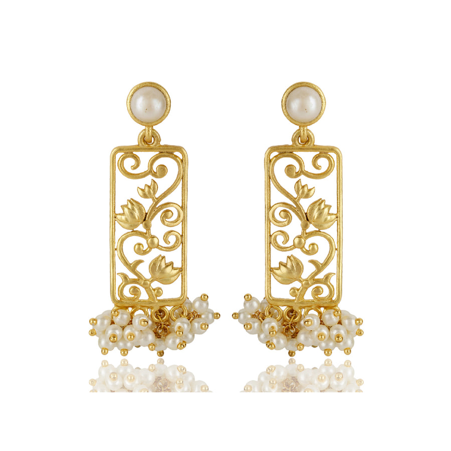 Lotus Rectangle Pearls Earrings
