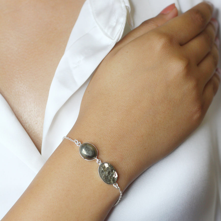 PREORDER - WOMEN Pyrite Dual Charm 92.5 Silver Bracelet