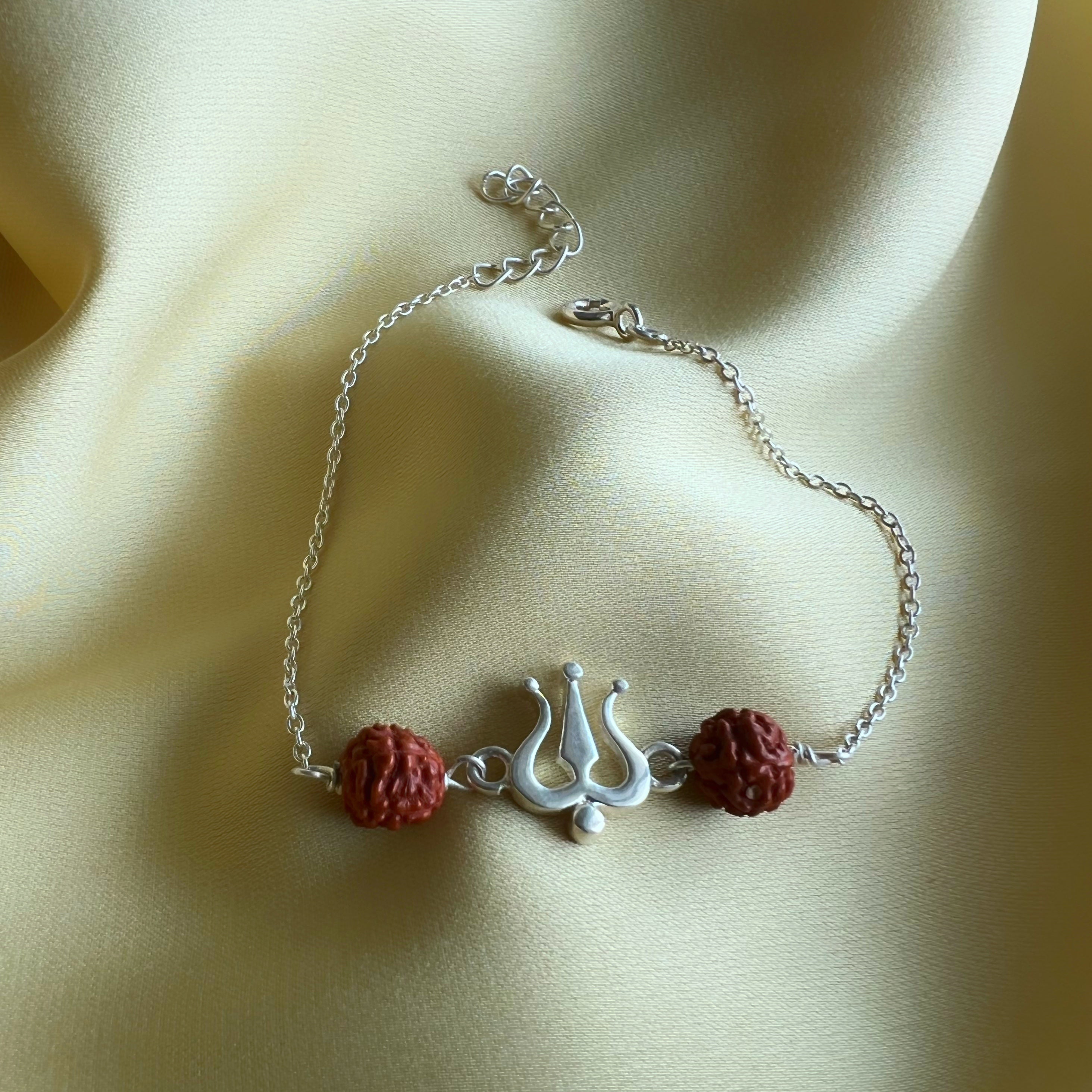 WOMEN - Mahadev's Trishul with Double Rudraksha 92.5 Silver Bracelet