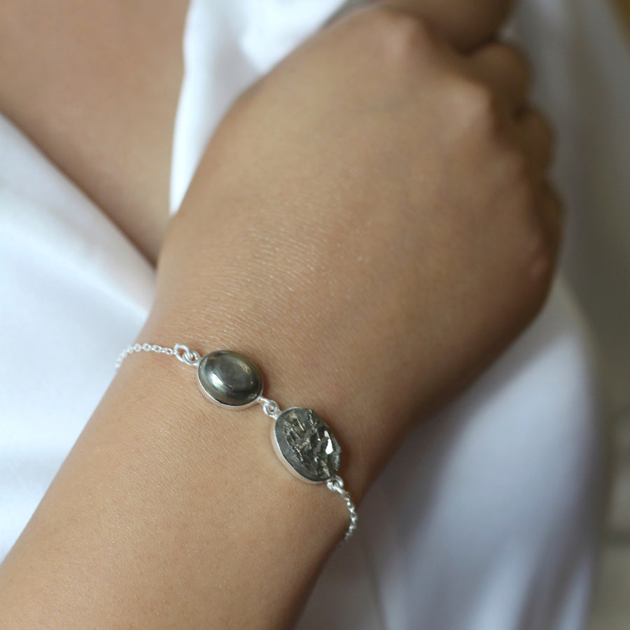 PREORDER - WOMEN Pyrite Dual Charm 92.5 Silver Bracelet