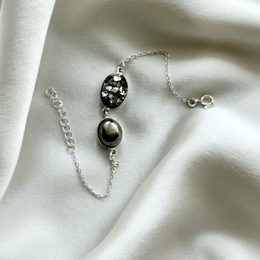PREORDER - WOMEN Pyrite Dual Charm 92.5 Silver Bracelet