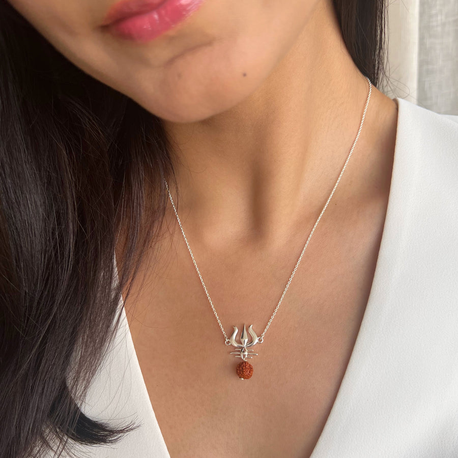Necklace - Mahadev's Trishul Gaze with Rudraksha - 92.5 Silver