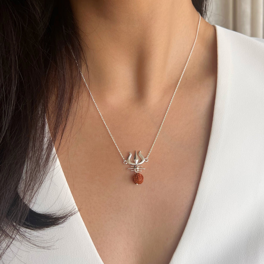 Necklace - Mahadev's Trishul Gaze with Rudraksha - 92.5 Silver