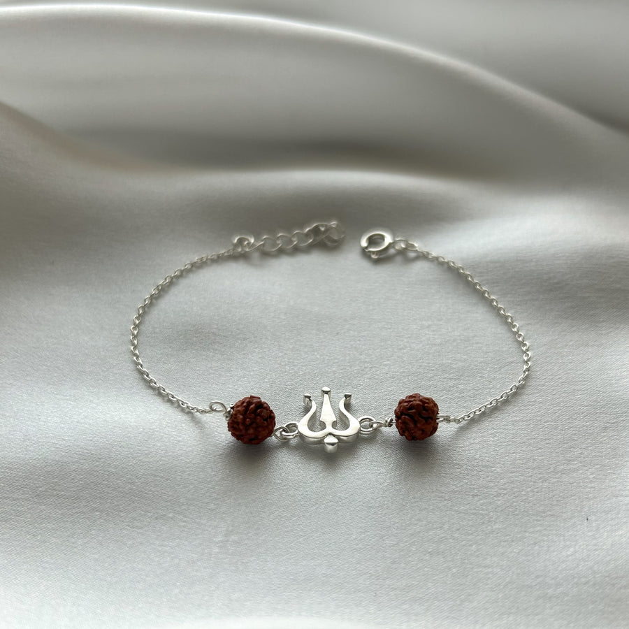 WOMEN - Mahadev's Trishul with Double Rudraksha 92.5 Silver Bracelet