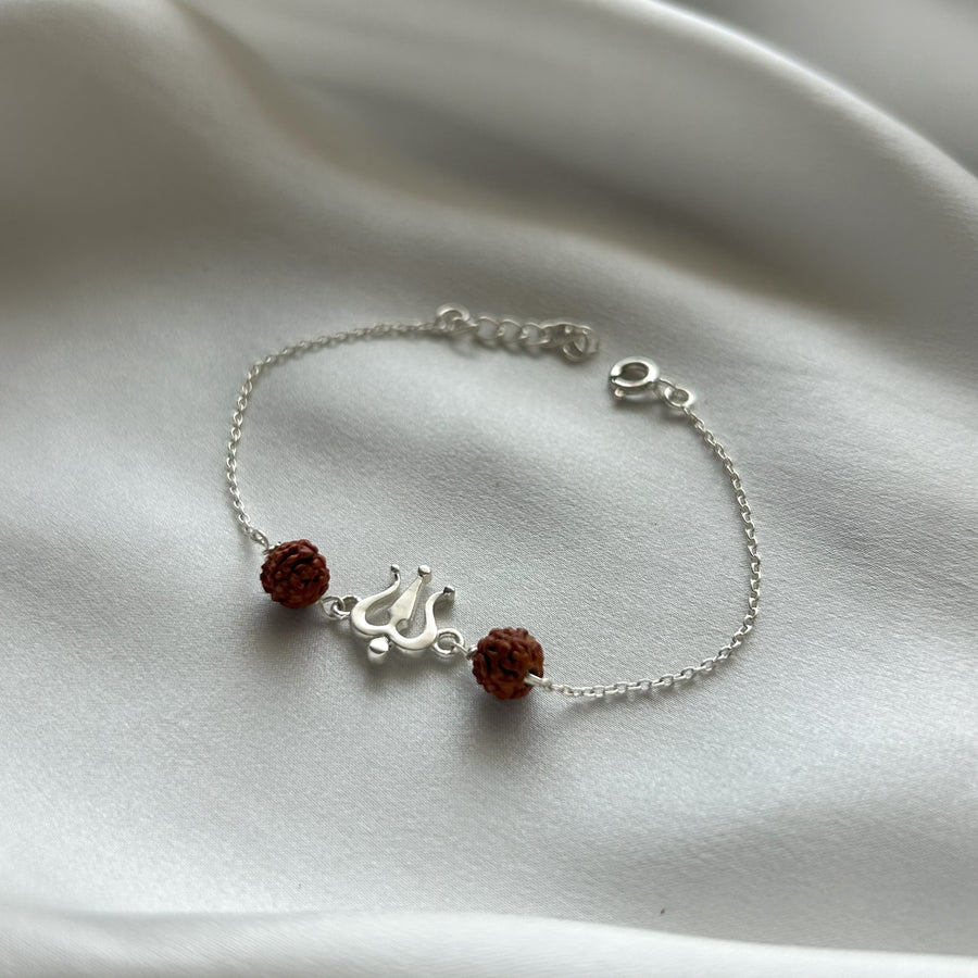 WOMEN - Mahadev's Trishul with Double Rudraksha 92.5 Silver Bracelet