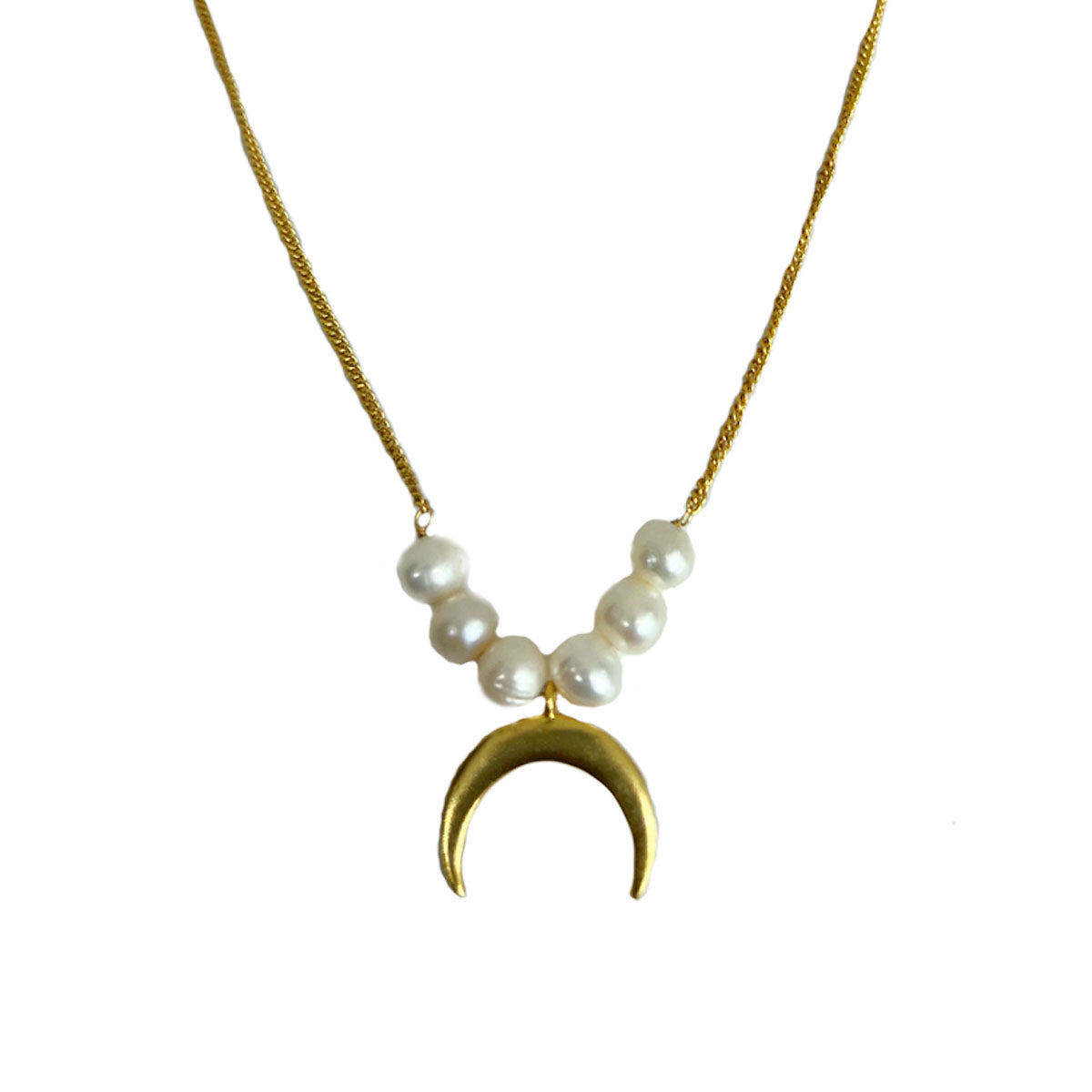 Big Moon Charm & Pearl Necklace