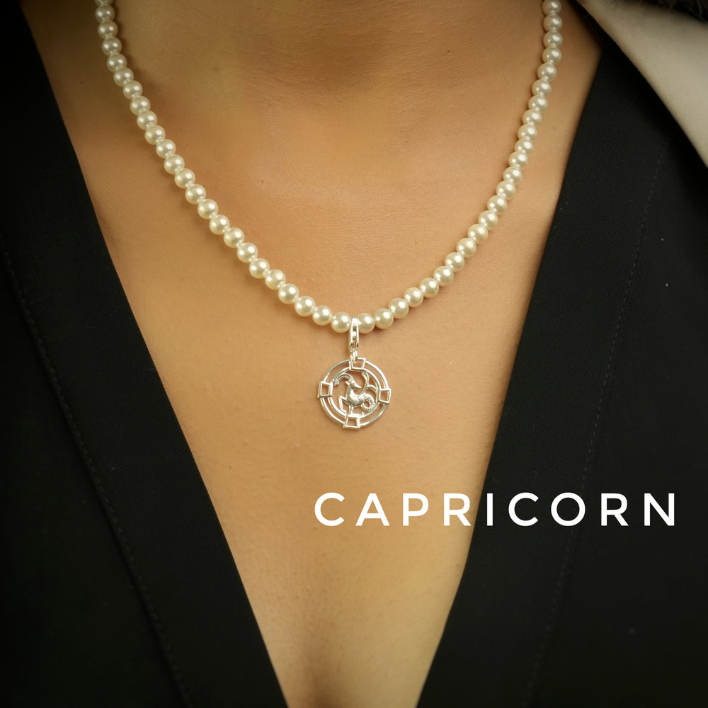 Capricorn Pearl 92.5 Silver Necklace PLUS Free Thread Bracelet