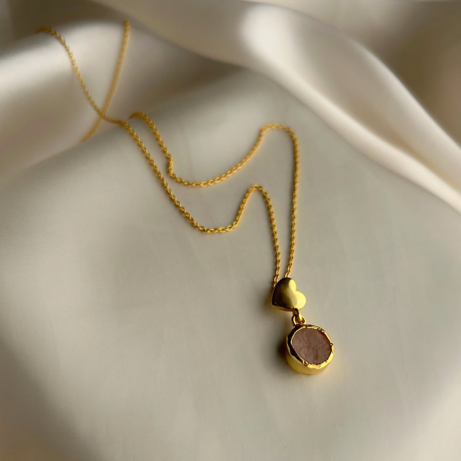 My Heart Necklace - Rose Quartz, 92.5 Silver (with 22k Gold Plating)