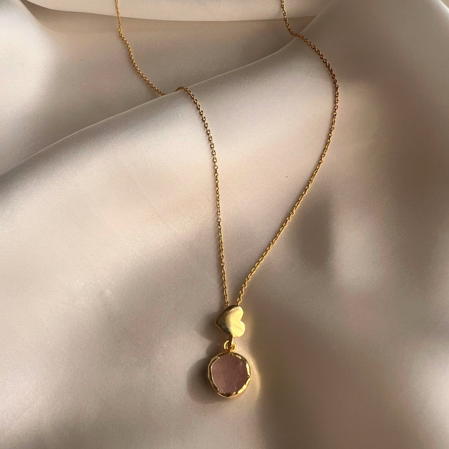 My Heart Necklace - Rose Quartz, 92.5 Silver (with 22k Gold Plating)