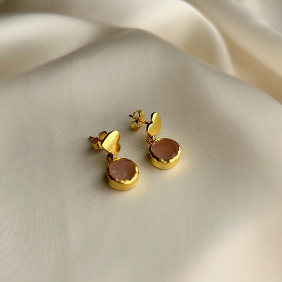 My Heart Rose-quartz Earring - 92.5 Silver ( with 22k Gold Plating )
