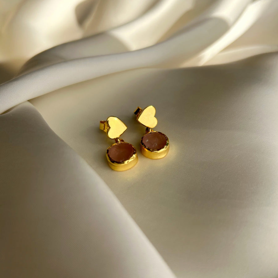 My Heart Rose-quartz Earring - 92.5 Silver ( with 22k Gold Plating )