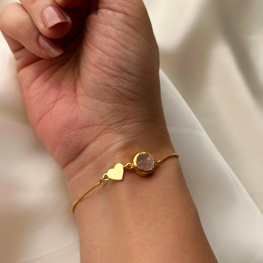 My Heart Rose Quartz Bracelet - 92.5 Silver ( with 22k Gold Plating)
