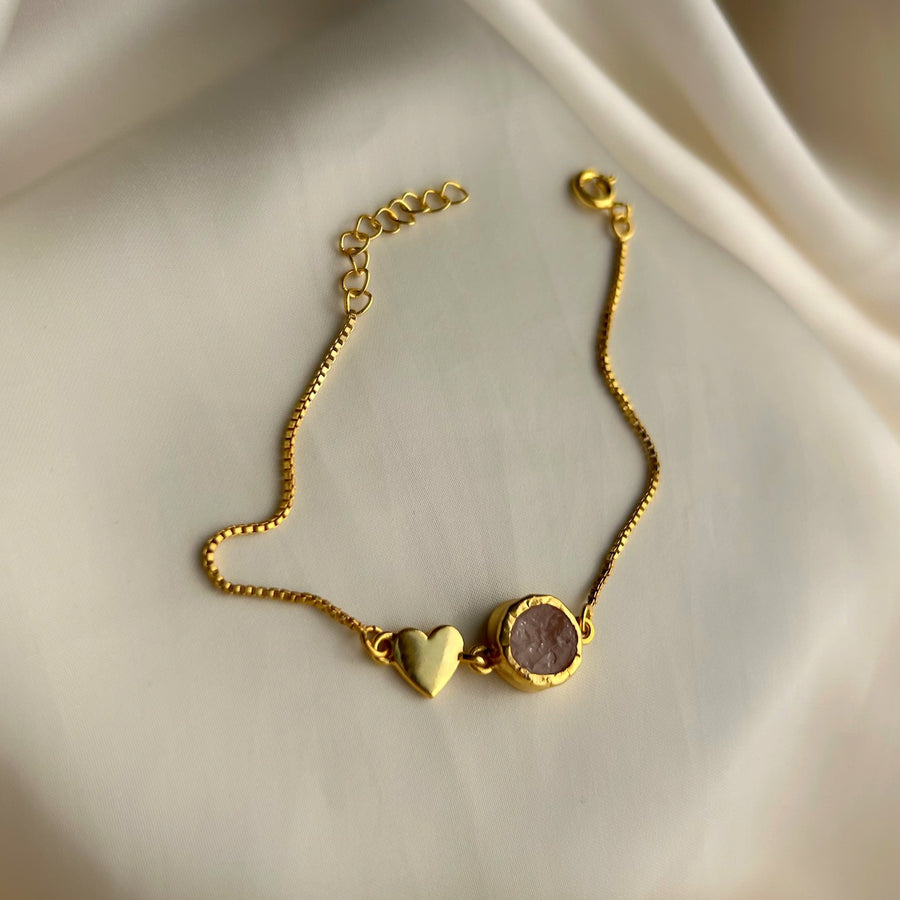 My Heart Rose Quartz Bracelet - 92.5 Silver ( with 22k Gold Plating)