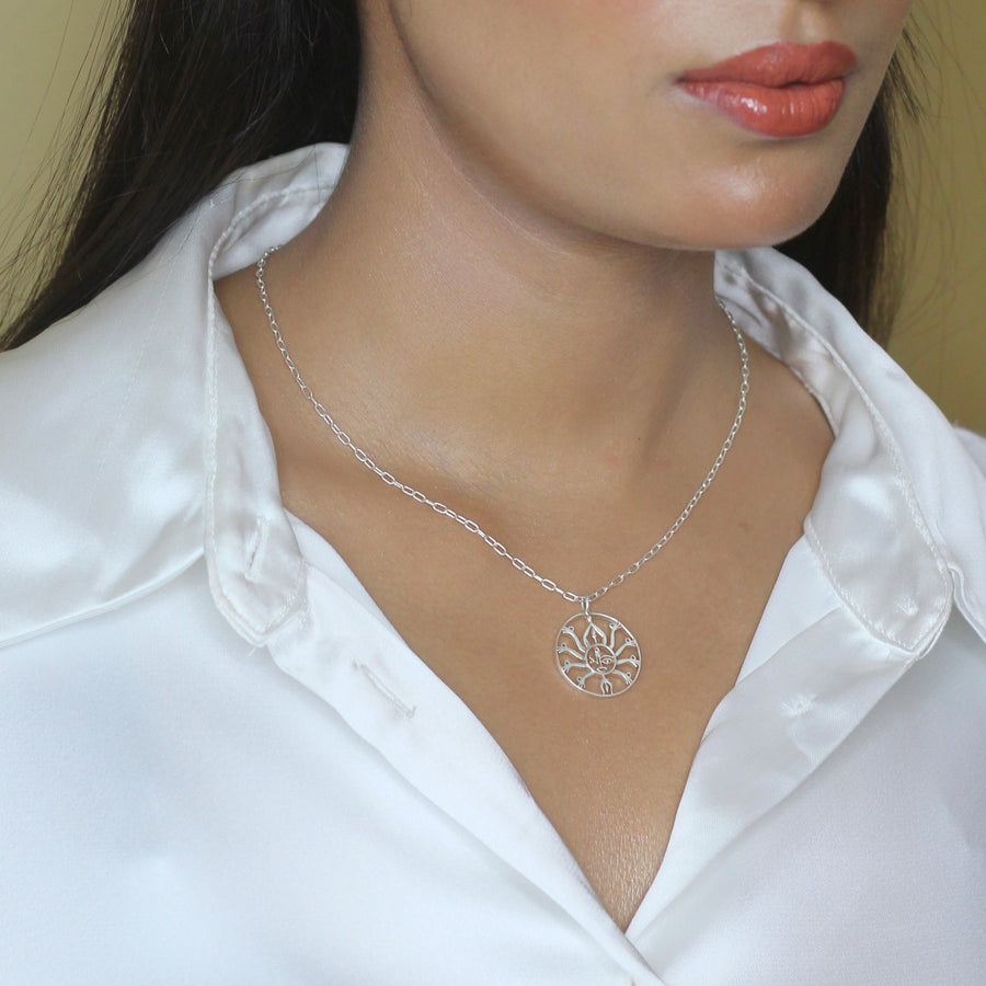 NECKLACE- Devi Maa Pendant 92.5 Silver with Link Chain