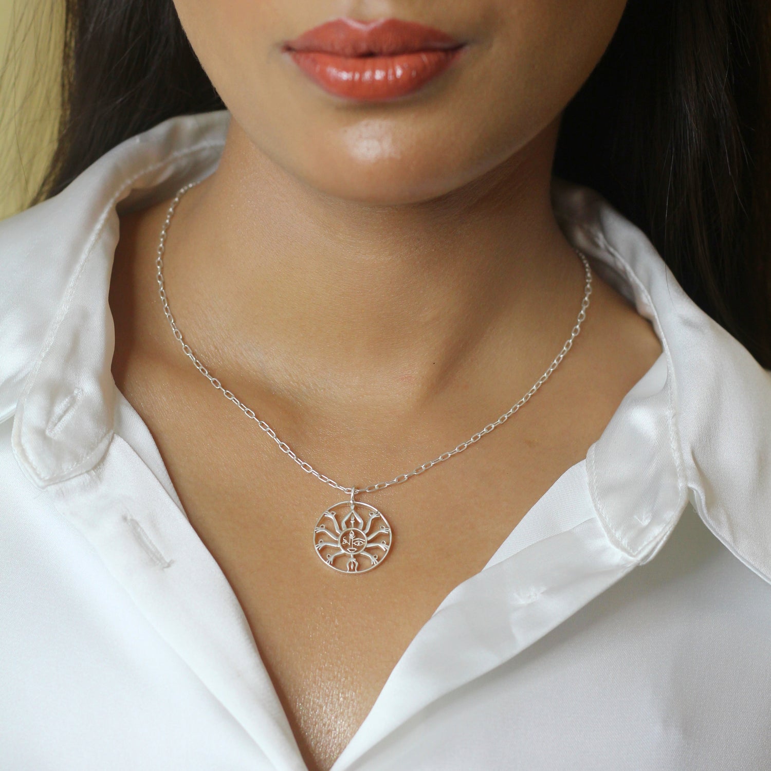 Necklace - Maa Adishakti  Pendant 92.5 Silver with Silver Chain