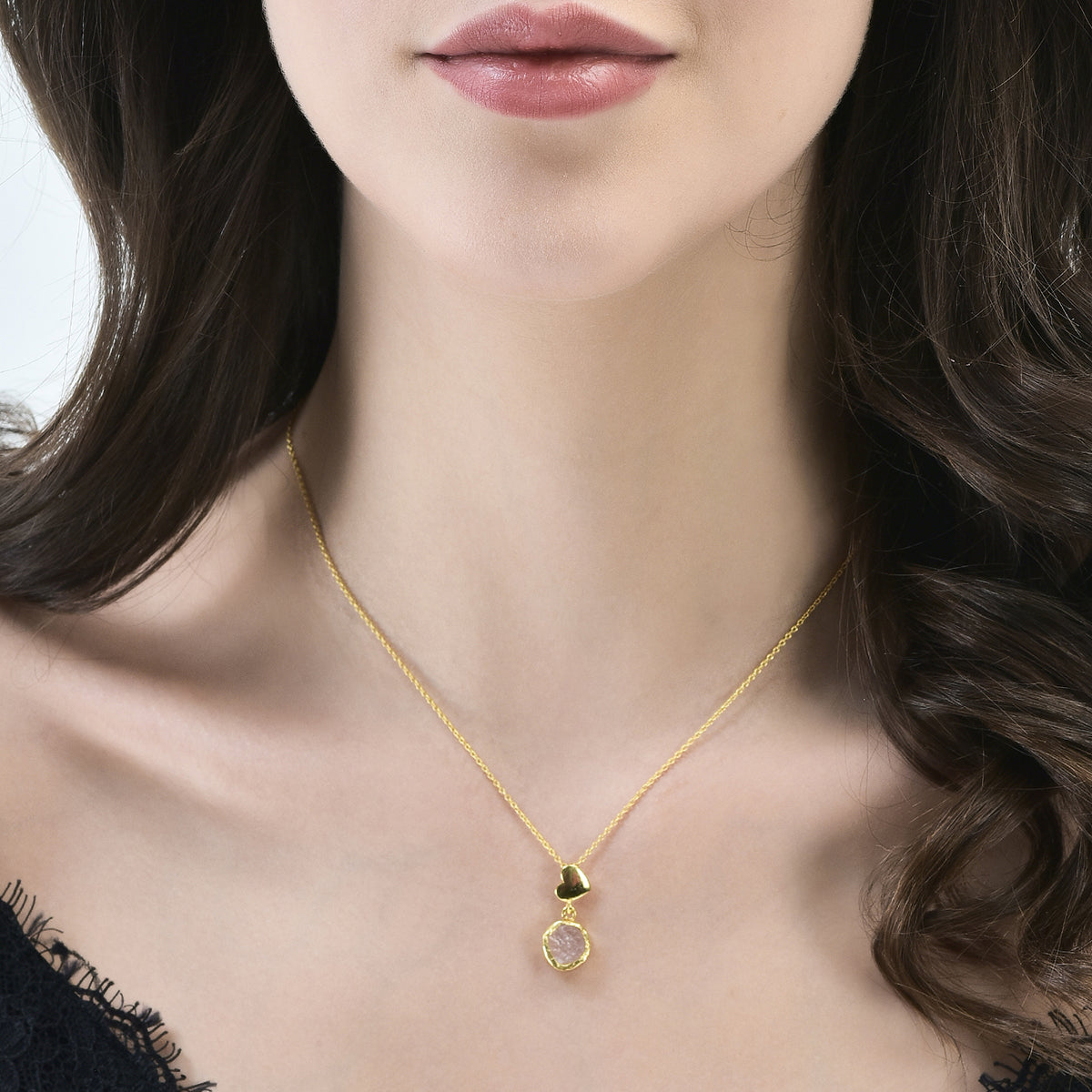 My Heart Necklace - Rose Quartz, 92.5 Silver (with 22k Gold Plating)