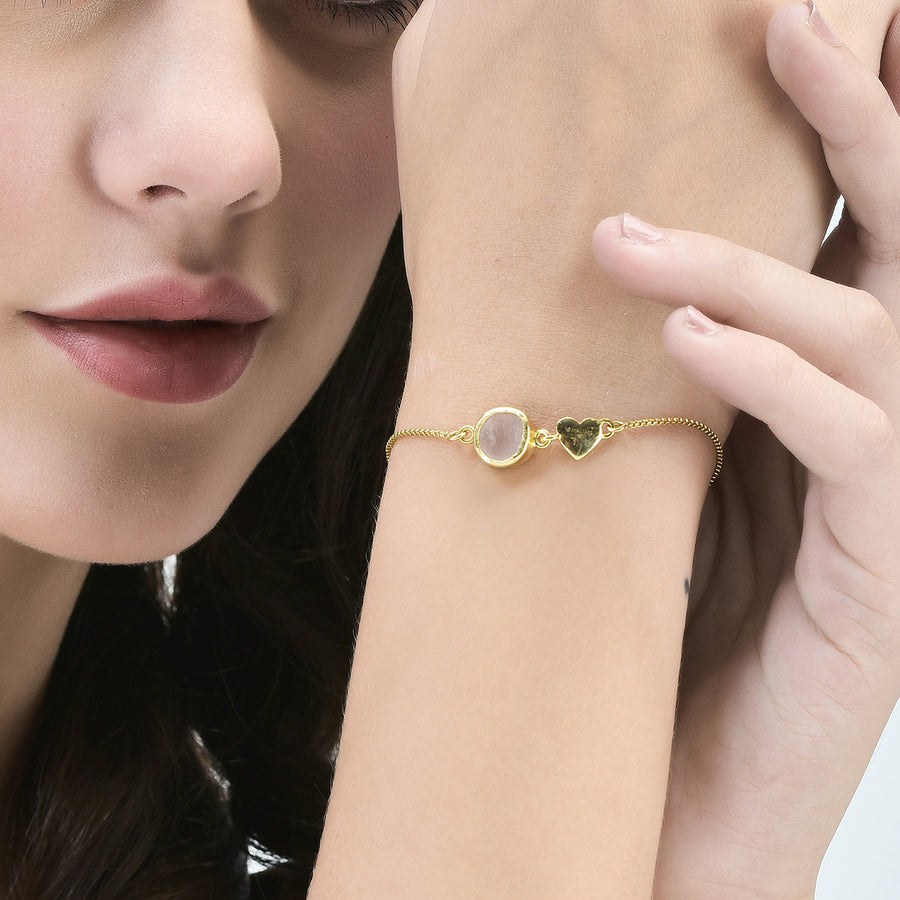 My Heart Rose Quartz Bracelet - 92.5 Silver ( with 22k Gold Plating)