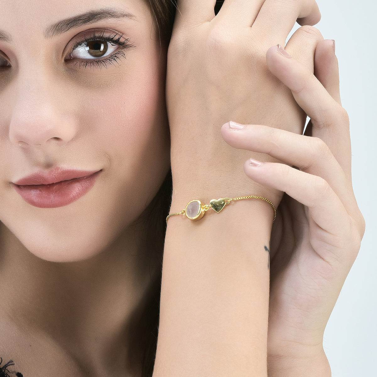 My Heart Rose Quartz Bracelet - 92.5 Silver ( with 22k Gold Plating)