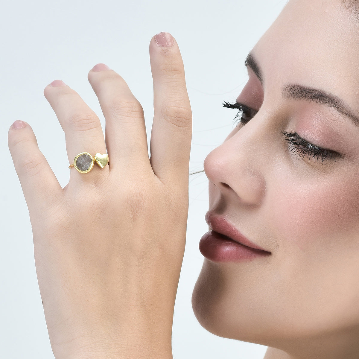 My Heart Rose-quartz Ring - 92.5 Silver ( with 22k Gold Plating)