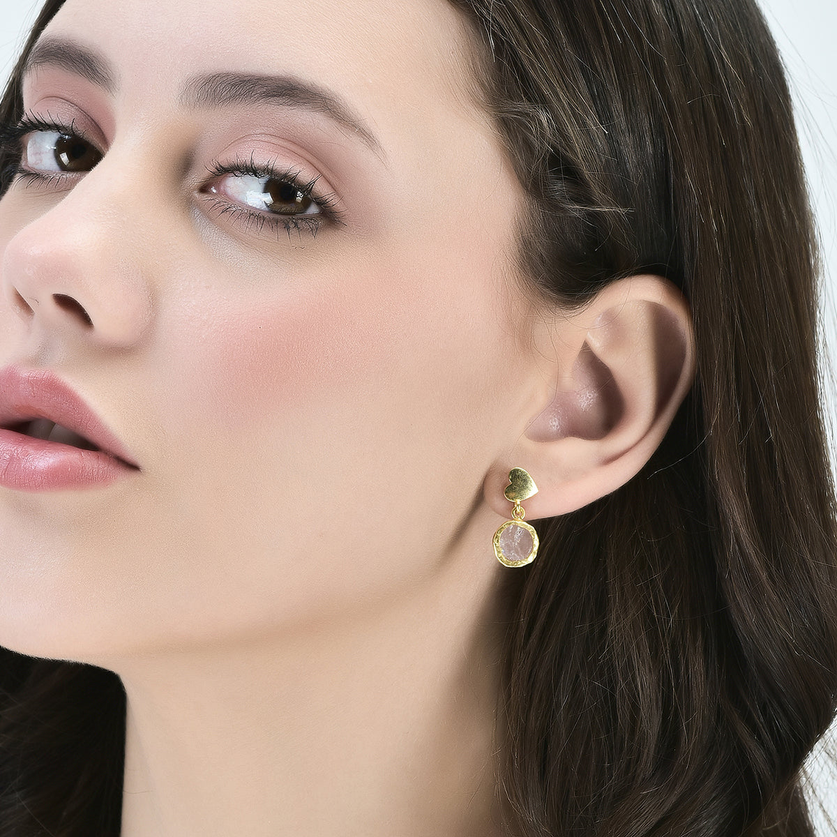 My Heart Rose-quartz Earring - 92.5 Silver ( with 22k Gold Plating )