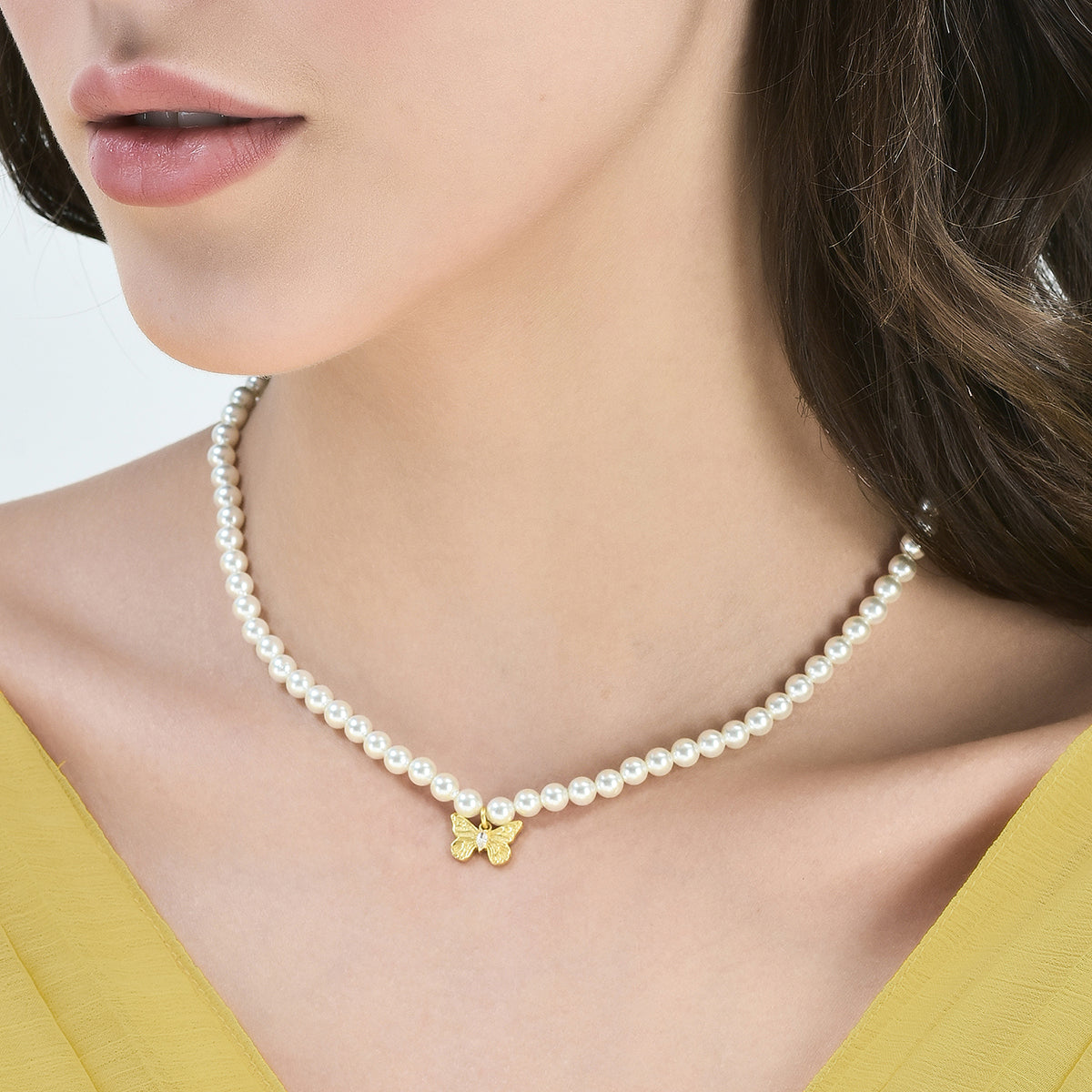 Pearly Golden Butterfly Necklace in 92.5 Silver (with 22k Gold Plating)