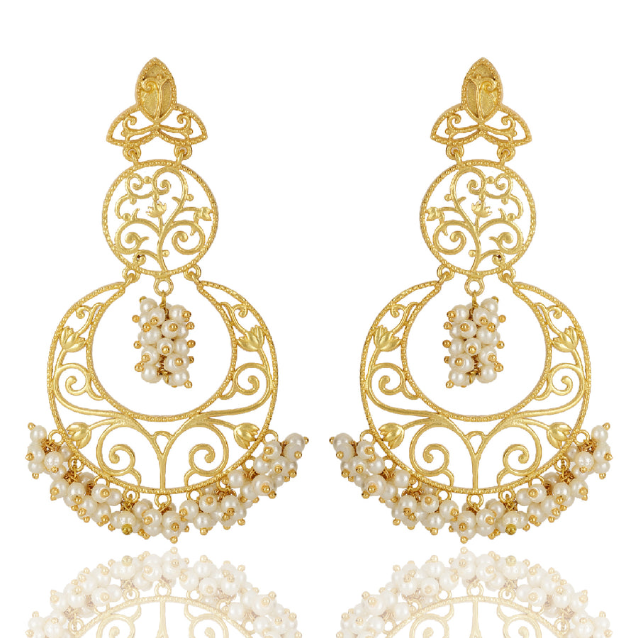 Lotus Pearl Chandbali 22k gold-plated Earring