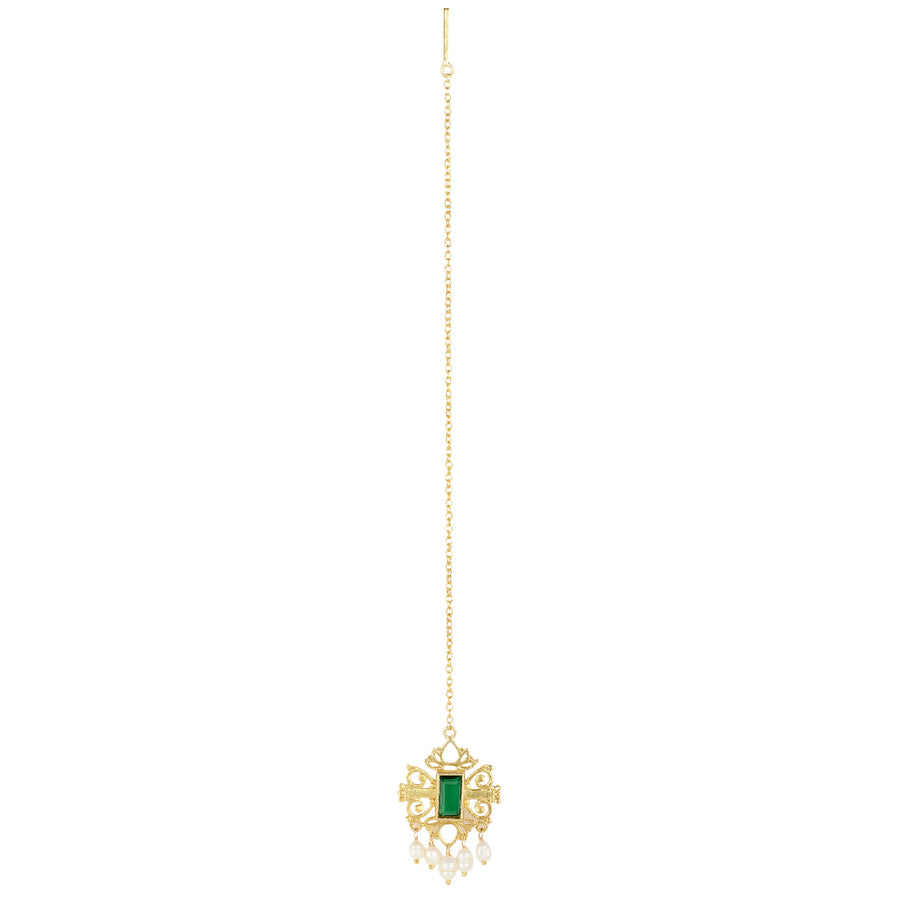 Shagun Green Maangtika with Freshwater Pearls
