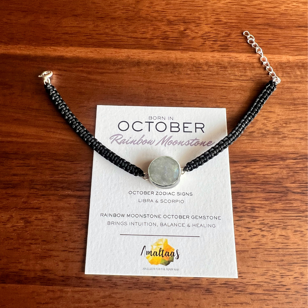 October Birthstone – Rainbow Moonstone 92.5 Silver Bracelet