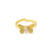 Set of Two - Golden Butterfly Ring & Pearl-drop Earring (with 22k Gold Plating)