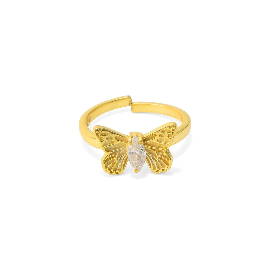 Set of Two - Golden Butterfly Ring & Pearl-drop Earring (with 22k Gold Plating)