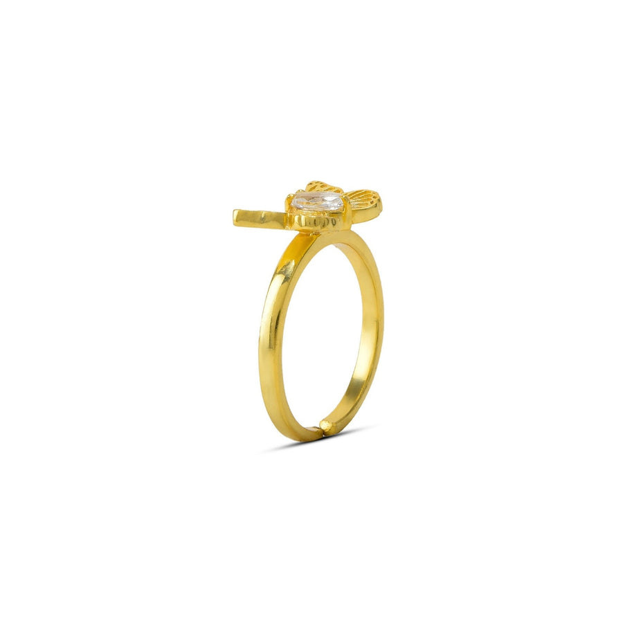 Set of Two - Golden Butterfly Ring & Pearl-drop Earring (with 22k Gold Plating)