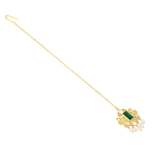 
            
                Load image into Gallery viewer, Shagun Green Maangtika with Freshwater Pearls Drop
            
        