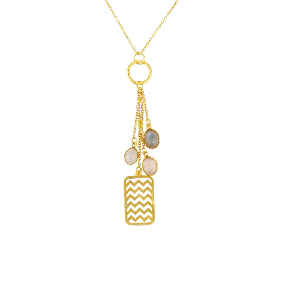 Chevron Zigzag Many Gemstone Necklace