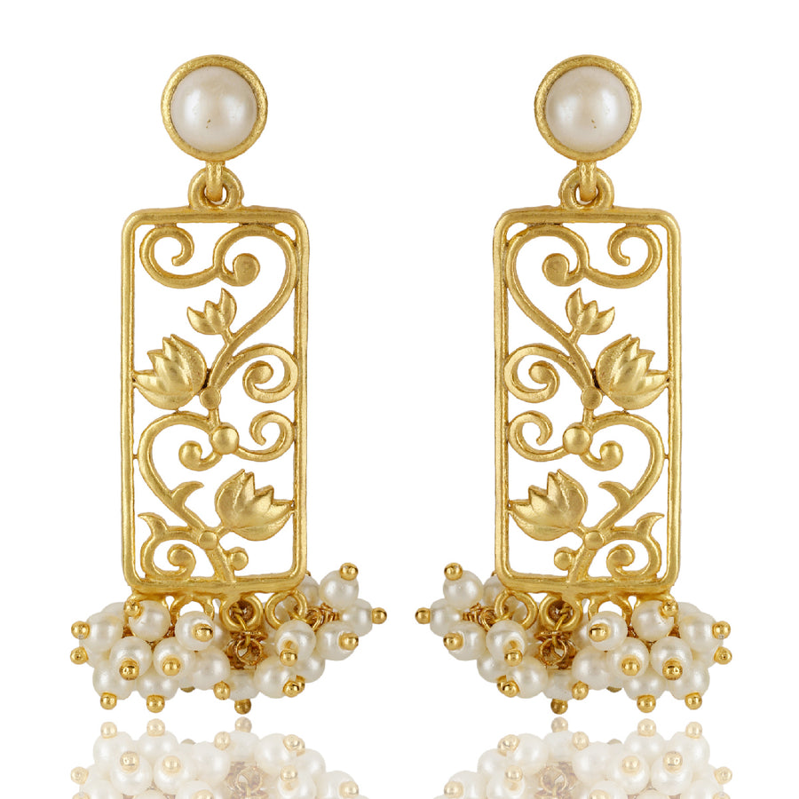 Lotus Rectangle Pearls Earrings