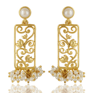 
            
                Load image into Gallery viewer, Lotus Rectangle Pearls Earrings
            
        