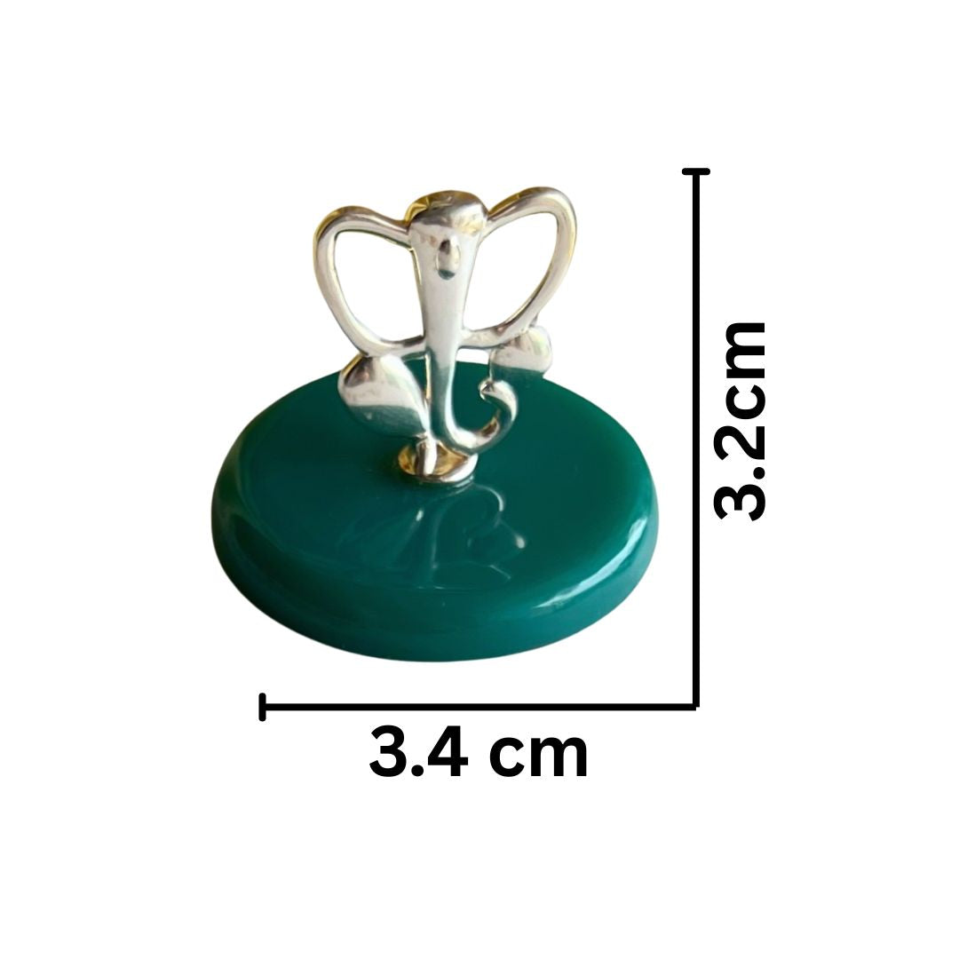 Ganesh Ji Divine Blessing in 92.5 Silver with Green Onyx