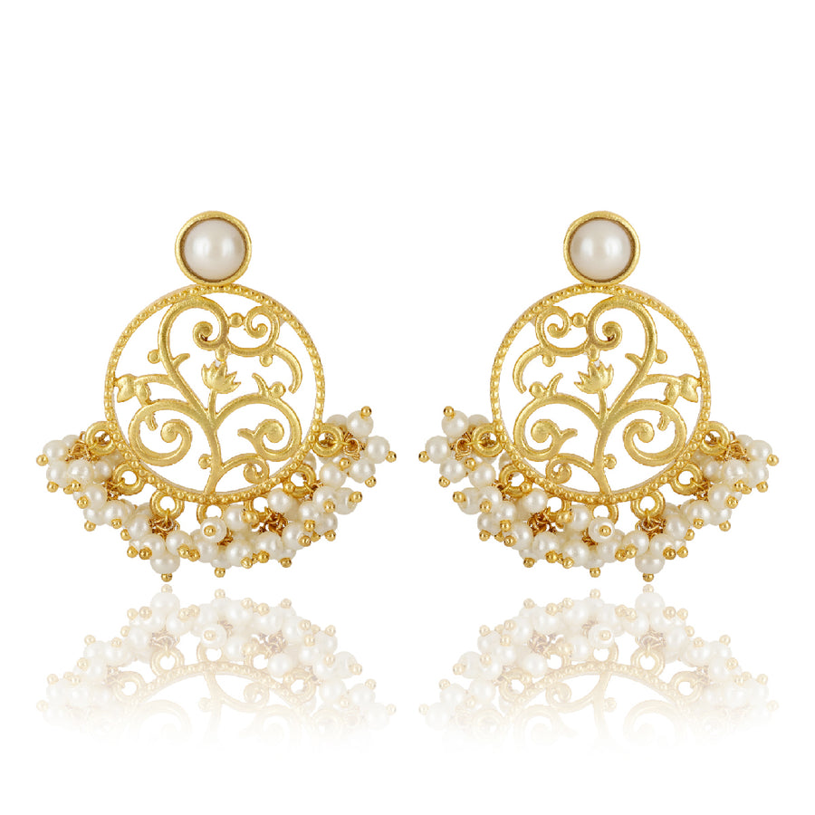 Lotus Round Pearl Studs