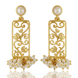 Rectangle Lotus Elegance Pearl Earrings & Ring Gift Set