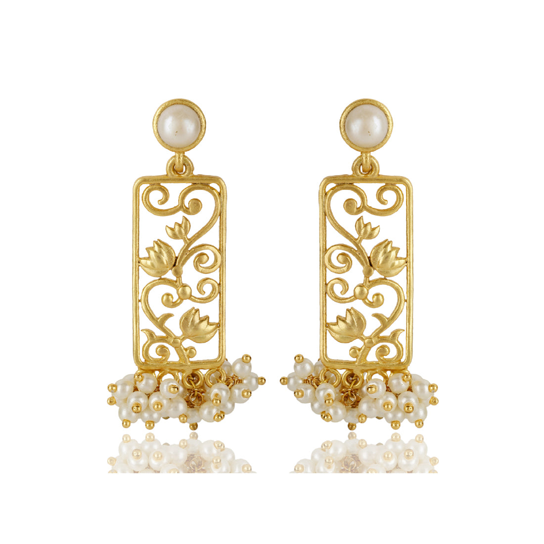 Lotus Rectangle Pearls Earrings