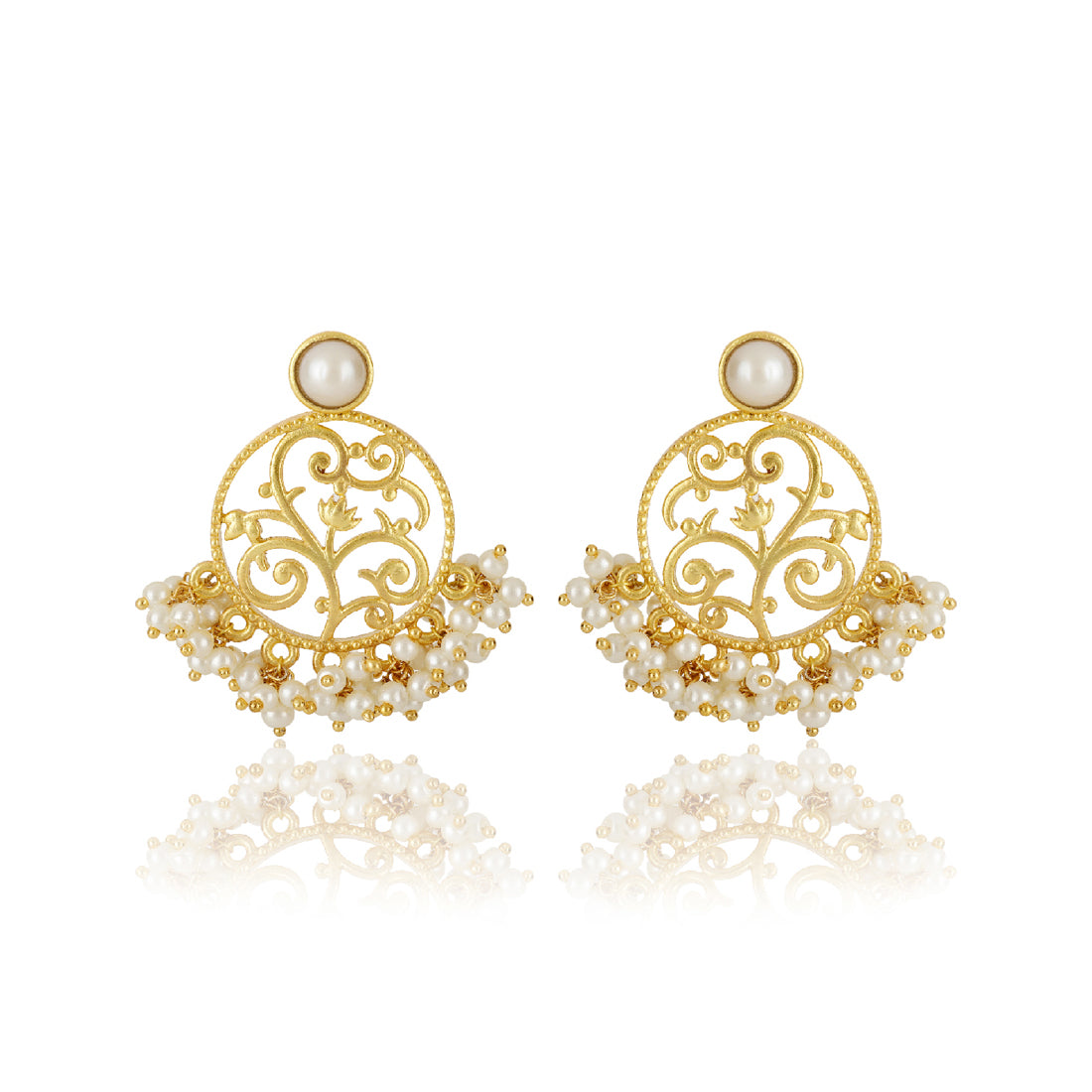 Lotus Round Pearl Studs