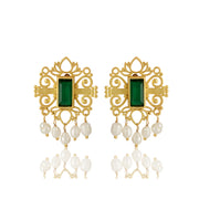 Green Shagun Ear Studs with Freshwater Pearls