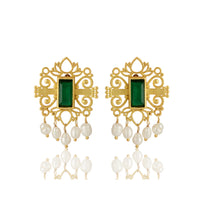 Green Shagun Ear Studs with Freshwater Pearls