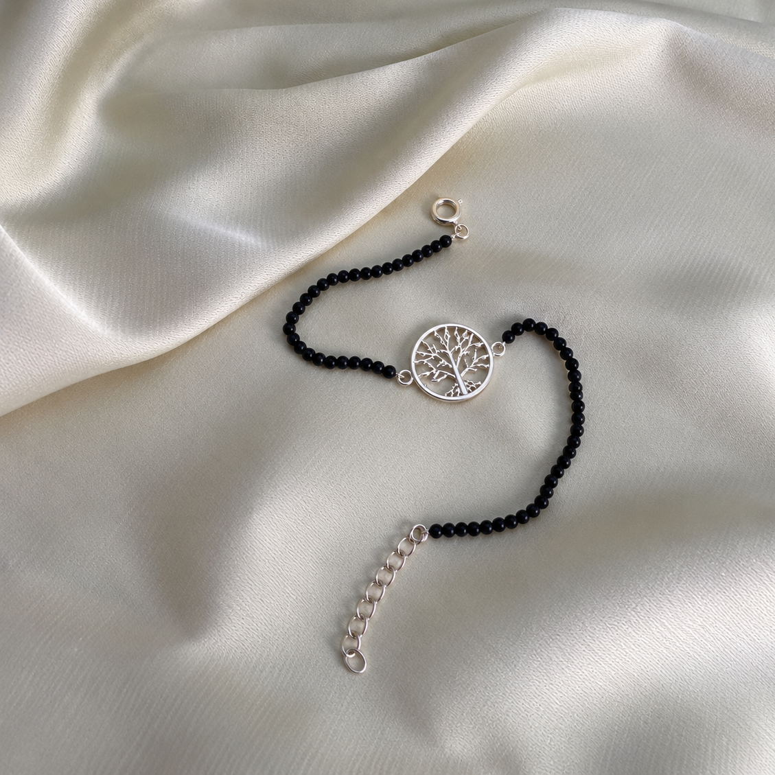Women -  Tree of Life 92.5 Silver Bracelets with Black Onyx Beads