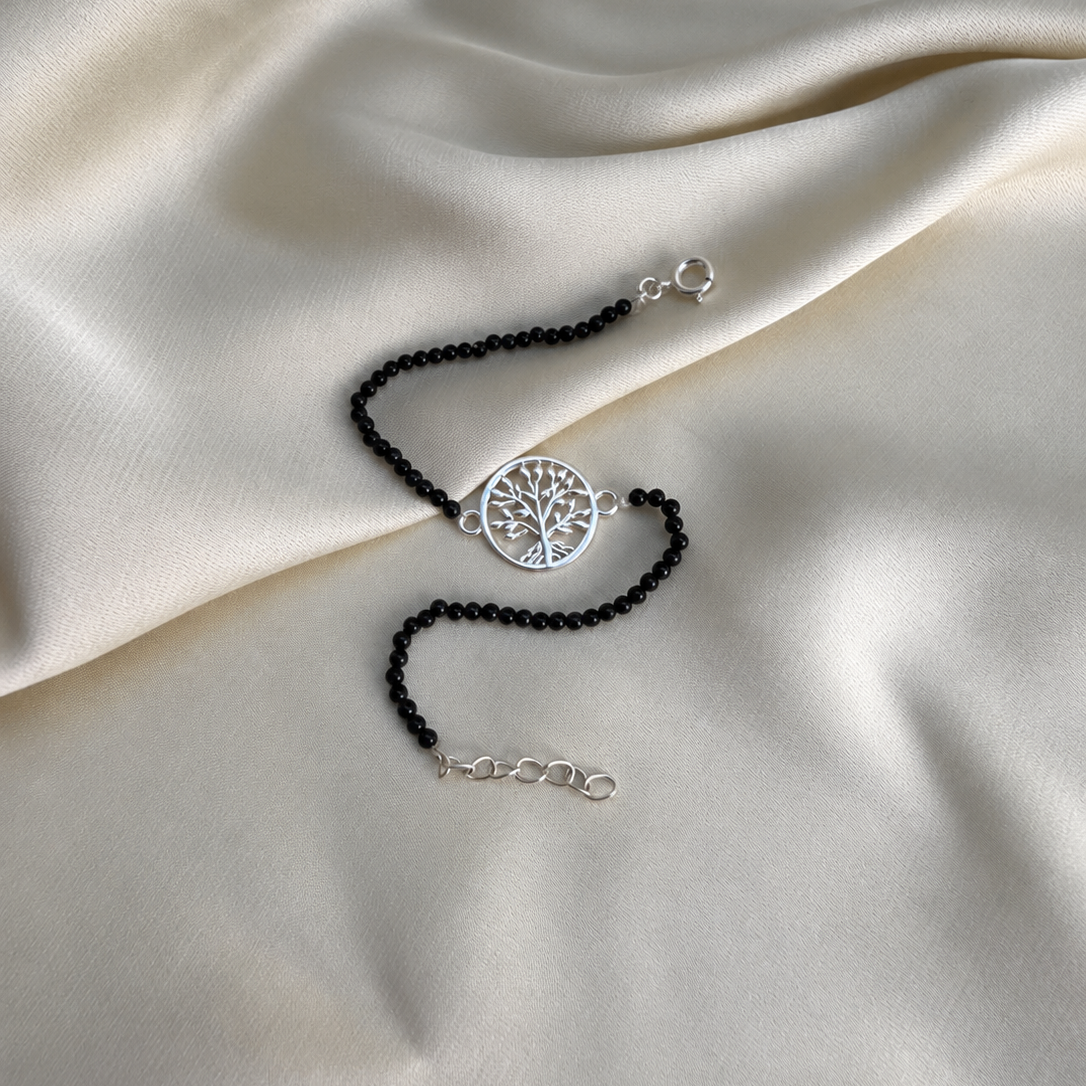 Women -  Tree of Life 92.5 Silver Bracelets with Black Onyx Beads