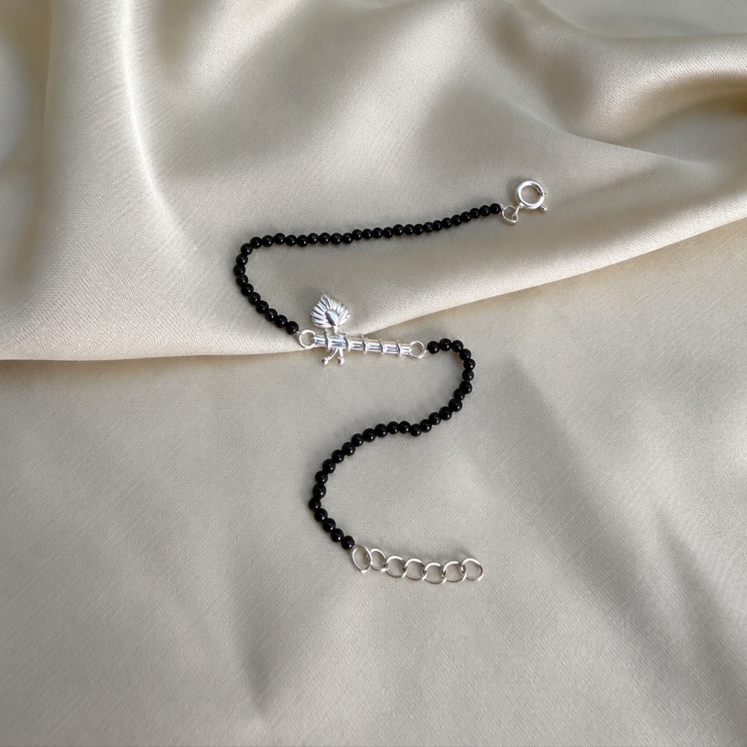 Women - Thakur Ji Bansuri 92.5 Silver Bracelet with Black Onyx Beads