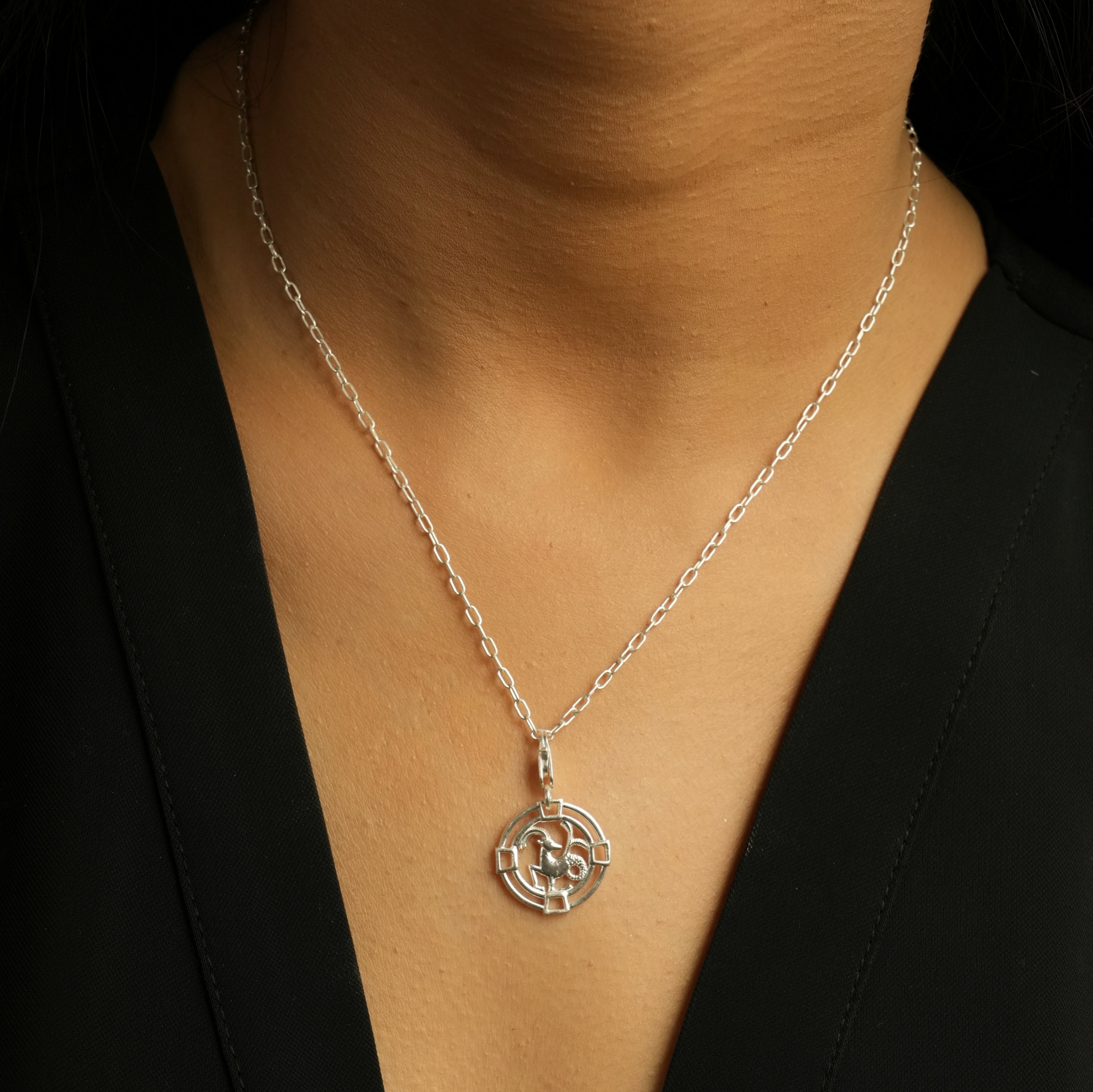 Capricorn Chain 92.5 Silver Necklace PLUS Free Thread Bracelet