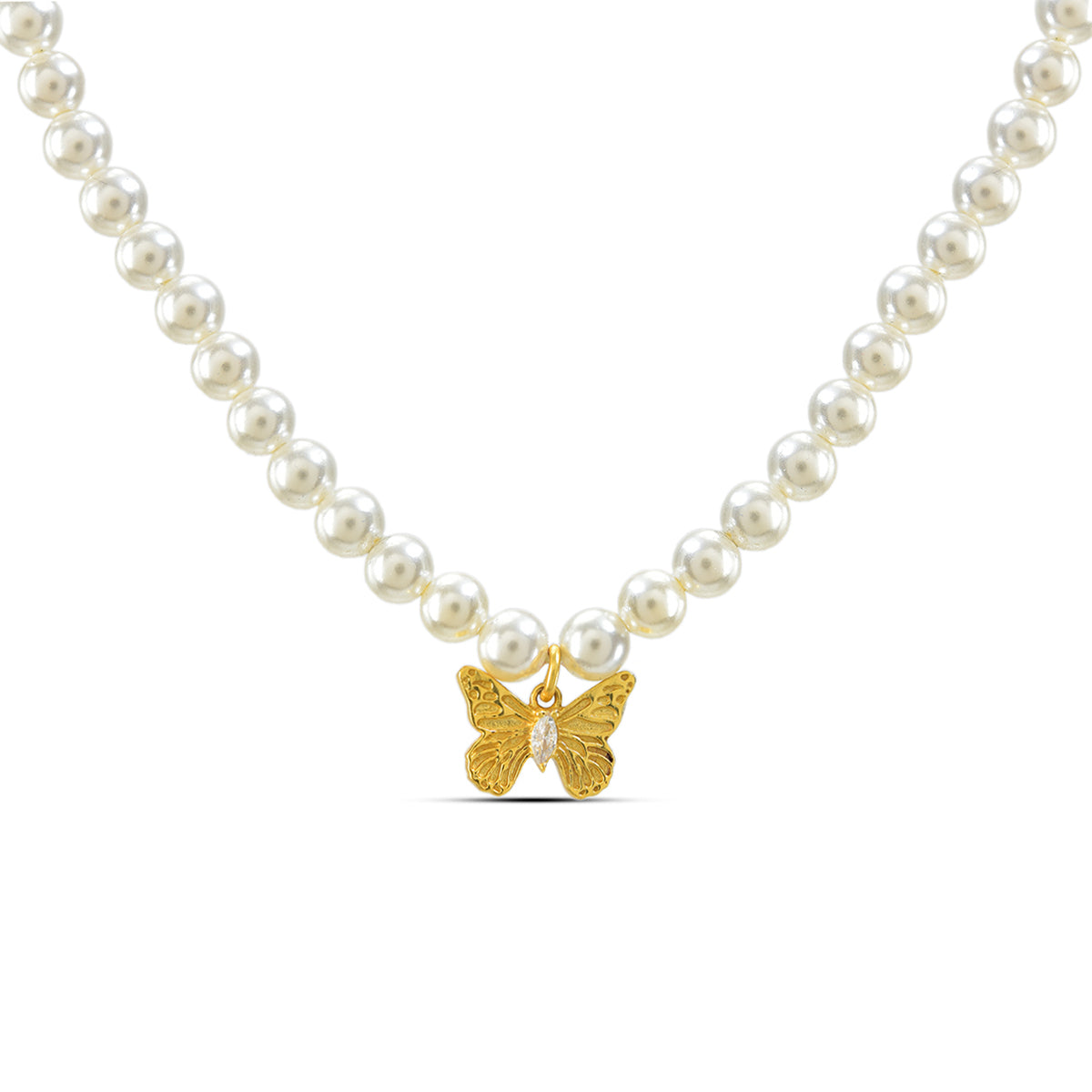 Pearly Golden Butterfly Necklace in 92.5 Silver (with 22k Gold Plating)